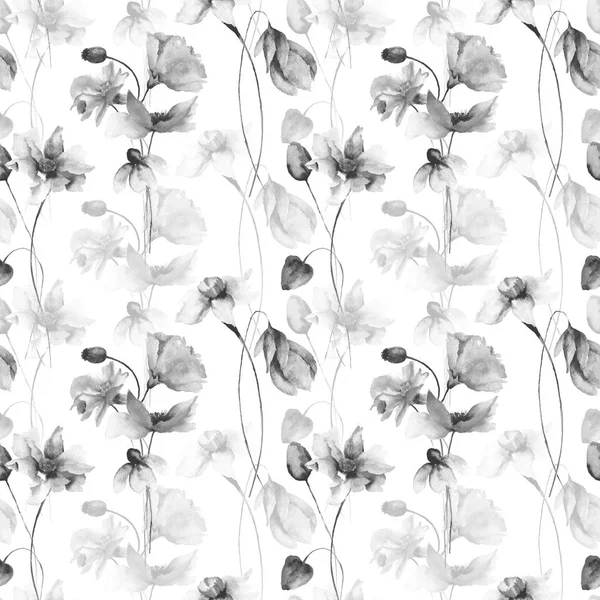 Seamless Wallpaper Spring Flowers Watercolor Illustration — Stock Photo, Image