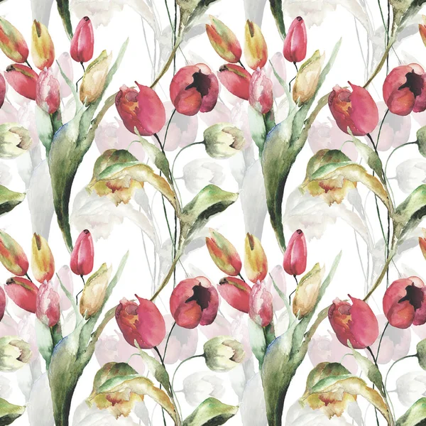 Seamless wallpaper with Tulips flowers