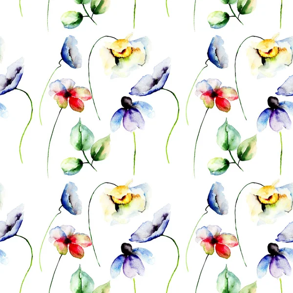 Bezešvé vzor s barevnými květy — Stock fotografie