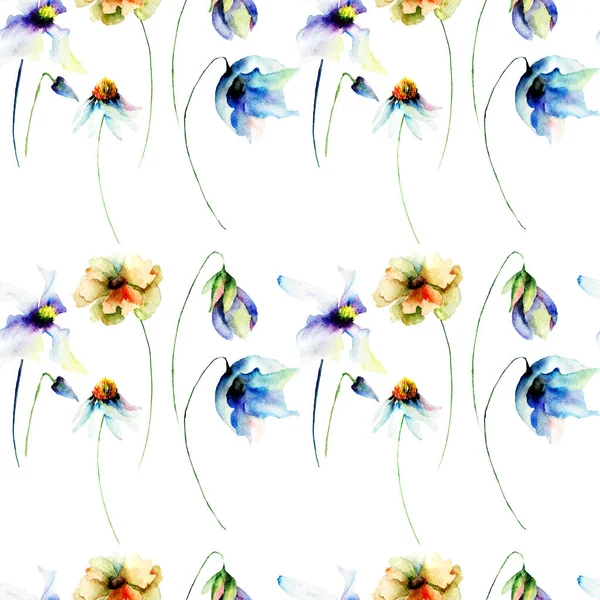 Seamless pattern with watercolor flowers — Stock Photo, Image