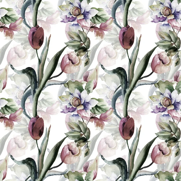 Seamless wallpaper with summer flowers