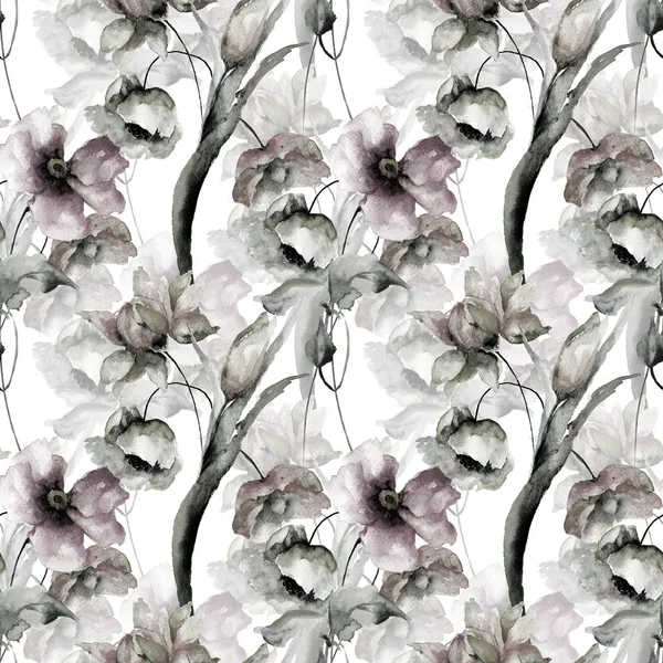 Ακουαρέλα απεικόνιση των ζωηρόχρωμων λουλουδιών — Φωτογραφία Αρχείου