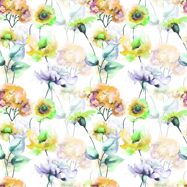 Patrón Sin Costuras Con Flores Estilizadas Primavera Ilustración Acuarela —  Fotos de Stock