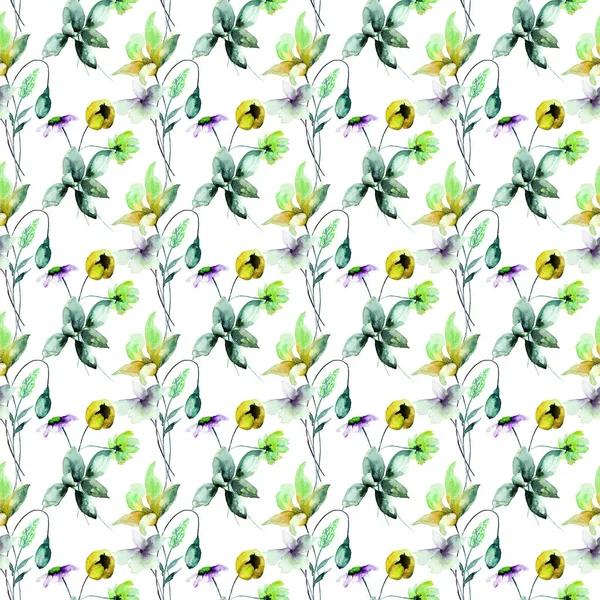 Naadloze Patroon Met Originele Bloemen Aquarel Illustratio — Stockfoto