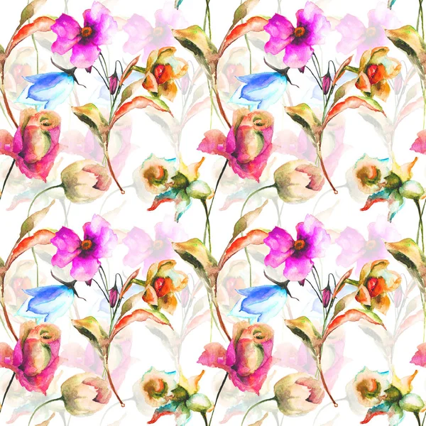 Varrat Nélküli Mintát Eredeti Virágokkal Akvarell Illusztráció — Stock Fotó