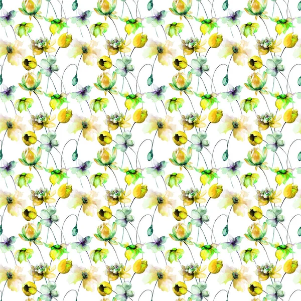 Çiçekler Sulu Boya Illustratio Ile Sorunsuz Duvar Kağıdı — Stok fotoğraf