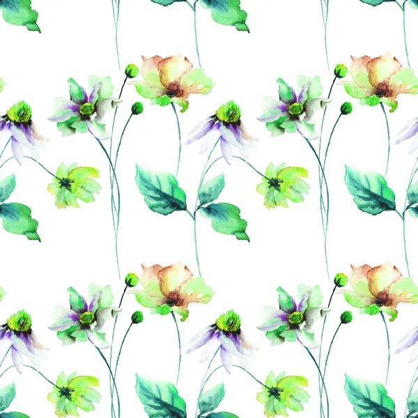 Nahtloses Muster Mit Originellen Sommerblumen Aquarell Illustratio — Stockfoto