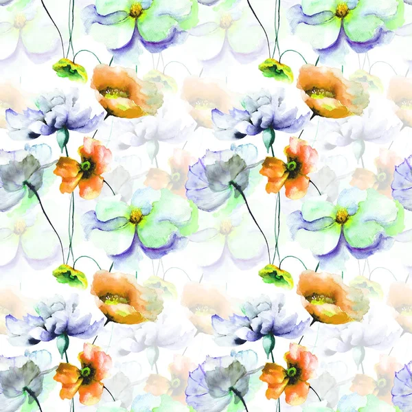 Nahtloses Muster Mit Originalen Blumen Aquarell Illustratio — Stockfoto