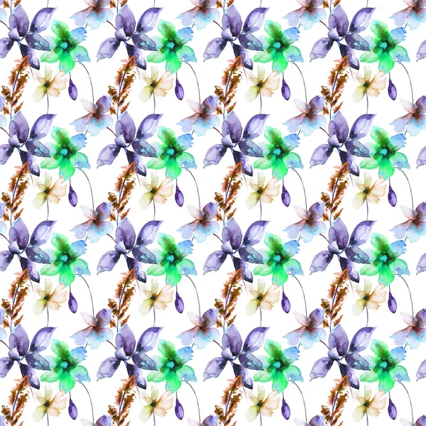 Bezszwowe Tapeta Oryginalne Kwiaty Akwarela Wektor — Zdjęcie stockowe