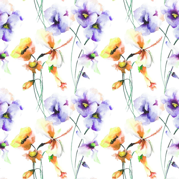 Varrat nélküli mintát stilizált vadvirágok — Stock Fotó