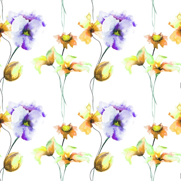 Modello senza cuciture con fiori decorativi estivi — Foto Stock