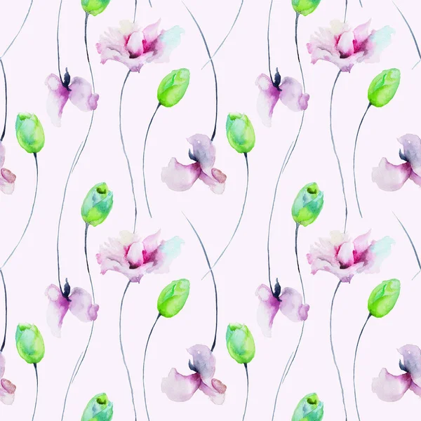 Seamless pattern with Tulips and Sweet pea flowers — Stock Photo, Image