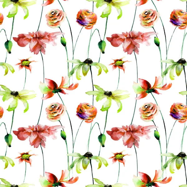 Seamless wallpaper with summer flowers