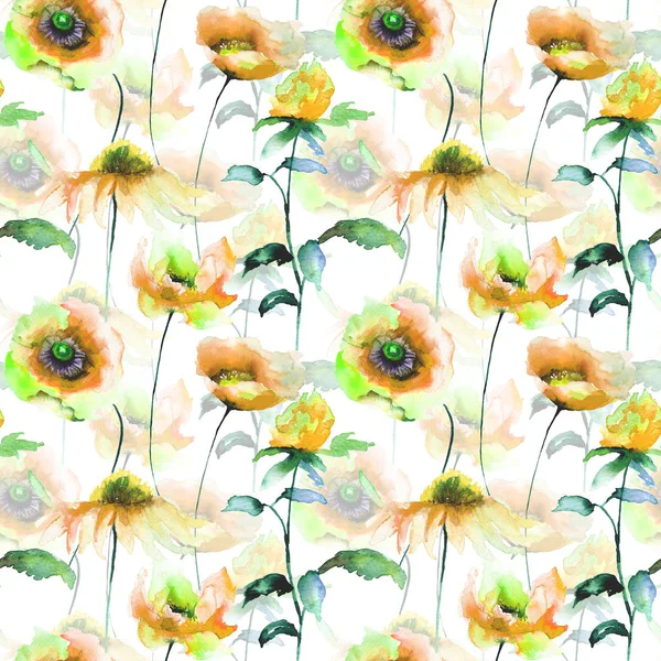 Wzór dekoracyjny letnie kwiaty — Zdjęcie stockowe