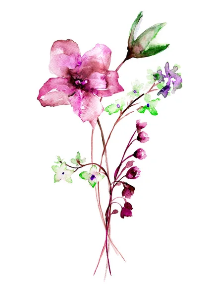 Flores Estilizadas Aquarela Ilustratio — Fotografia de Stock