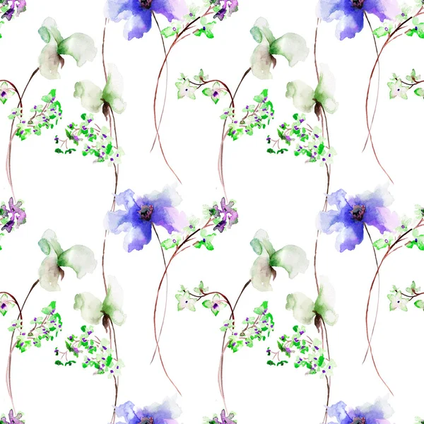 Seamless Pattern Stylized Flowers Watercolor Illustratio — Stock Photo, Image