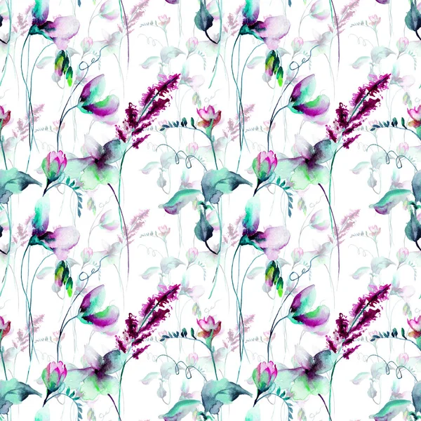 Naadloze Behang Met Sweet Pea Bloemen Aquarel Illustratio — Stockfoto