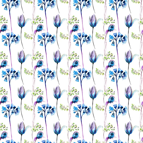 夏の花の水彩画 Illustratio とシームレスなパターン — ストック写真