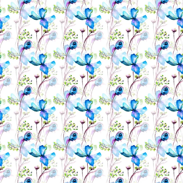 Naadloze Patroon Met Mooie Bloemen Aquarel Paintin — Stockfoto