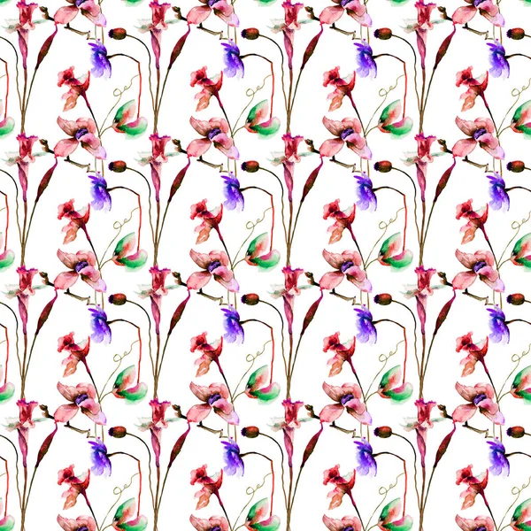 Seamless Pattern Decorative Summer Flowers Watercolor Illustratio — Stock Photo, Image