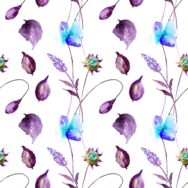 Modello Senza Cuciture Con Fiori Originali Acquerello Illustratio — Foto Stock