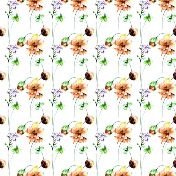 Seamless Pattern Original Flowers Watercolor Illustratio — Stock Photo, Image