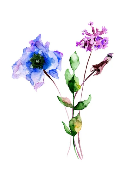 Özgün Yaz Çiçek Sulu Boya Illustratio — Stok fotoğraf