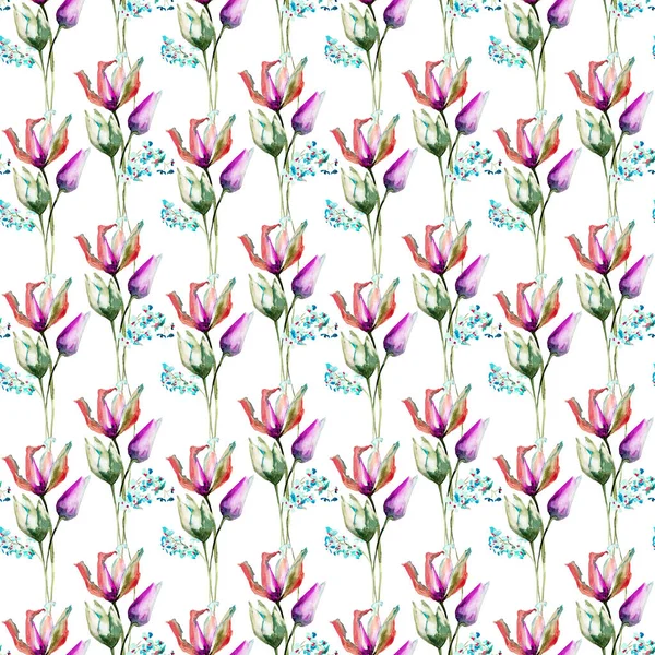 Bezešvé Vzor Tulipány Květy Akvarel Illustratio — Stock fotografie