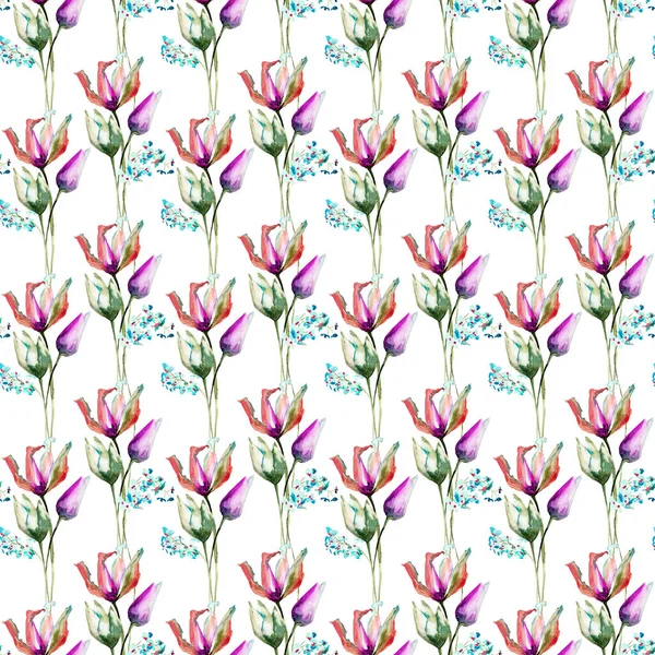 Modello Senza Cuciture Con Fiori Tulipani Acquerello Illustratio — Foto Stock