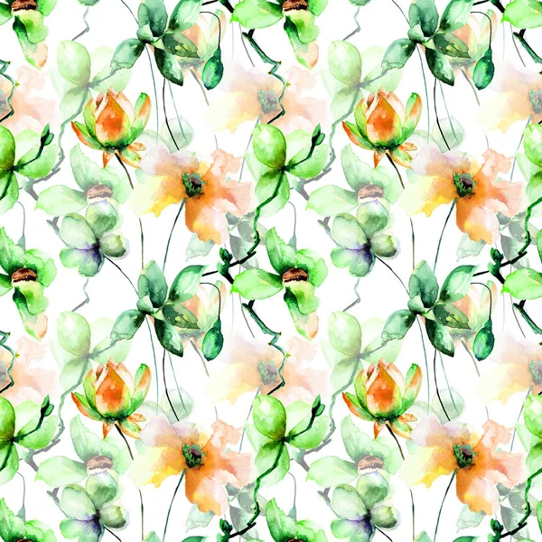 Modello Senza Cuciture Con Fiori Originali Acquerello Illustratio — Foto Stock