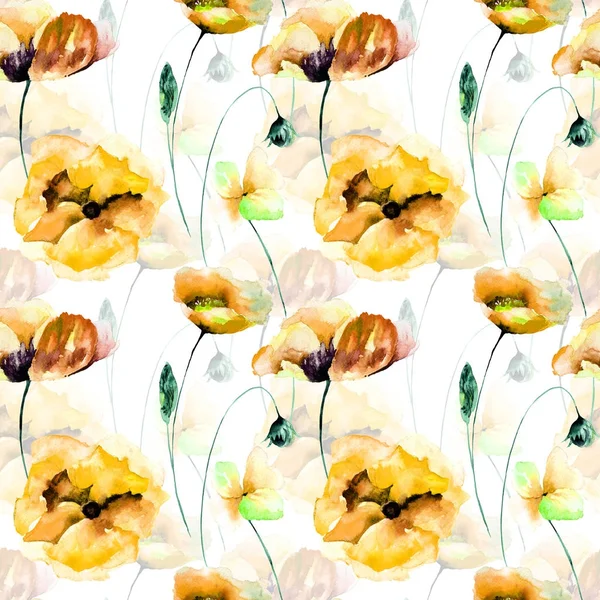 Naadloze Behang Met Poppies Bloemen Aquarel Paintin — Stockfoto