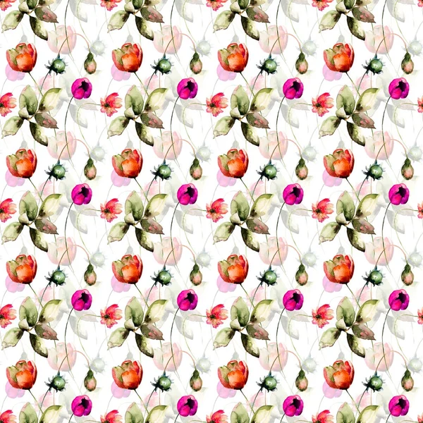 Seamless pattern with Tulips and Gerbera flowers — Stock Photo, Image