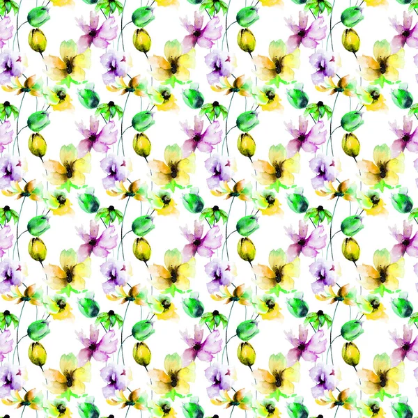 Seamless patroon met tulpen en Gerbera bloemen — Stockfoto