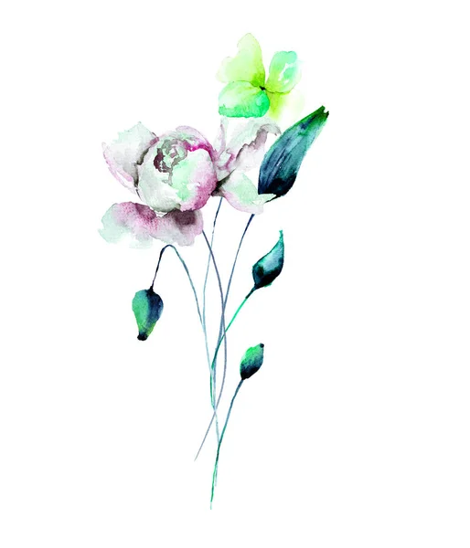 Schöne Mohn- und Pfingstrosenblumen — Stockfoto