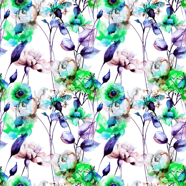 완벽 한 패턴 장식 여름 꽃과 함께 — 스톡 사진