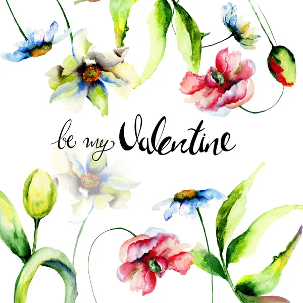 Floral card with title be my Valentine — Stock Photo, Image