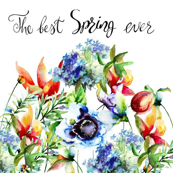 Flores selvagens com título a melhor primavera de sempre — Fotografia de Stock