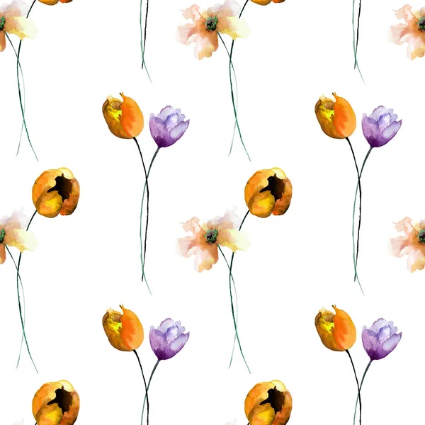 Nahtlose Tapete mit Frühlingsblumen — Stockfoto