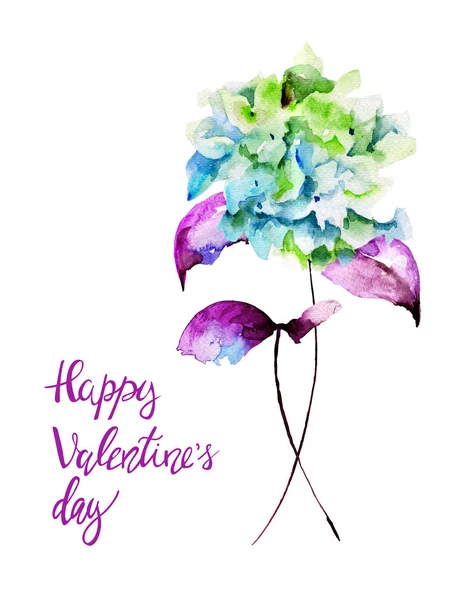 Vacker hortensia med titeln Happy Valentine s day — Stockfoto