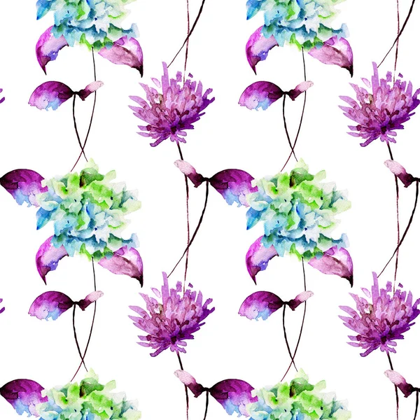 Бесшовный рисунок с цветами Hydrangea и Gerber — стоковое фото