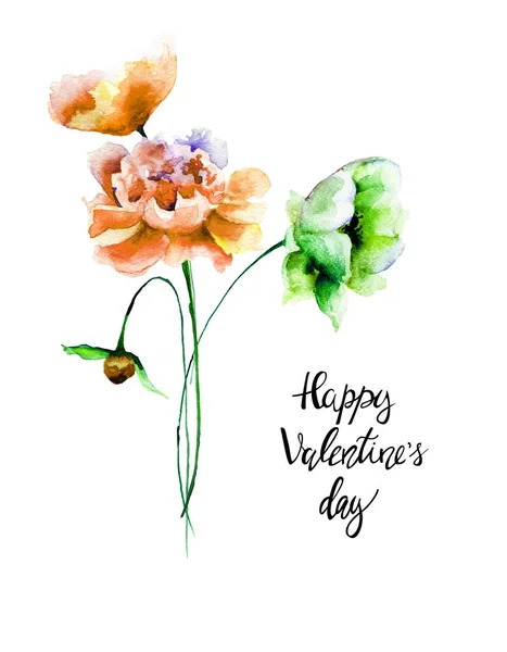 Stiliserade blommor med titeln Happy Valentine s day — Stockfoto