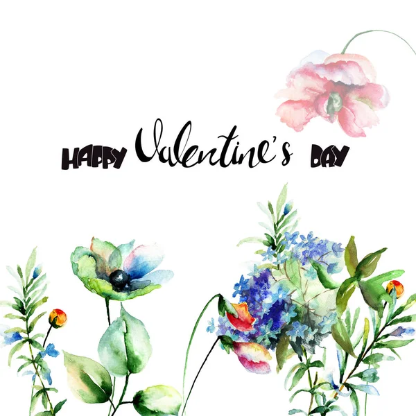 Ursprungliga blommor med titeln Happy Valentine s day — Stockfoto