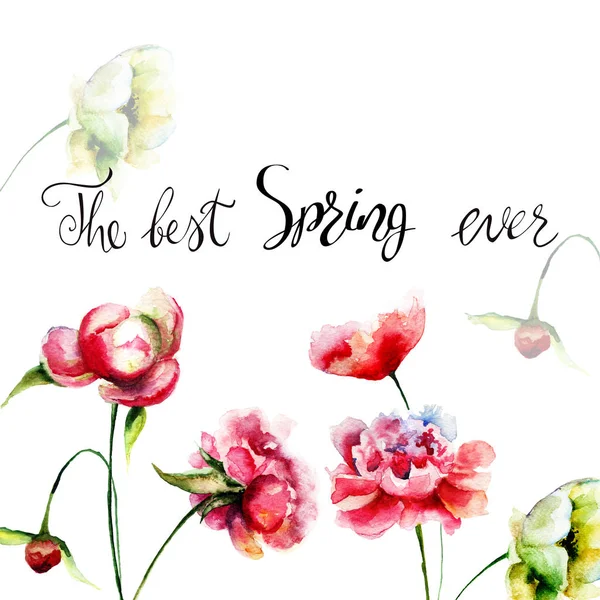 Fleurs d'été décoratives avec le titre le meilleur printemps jamais — Photo