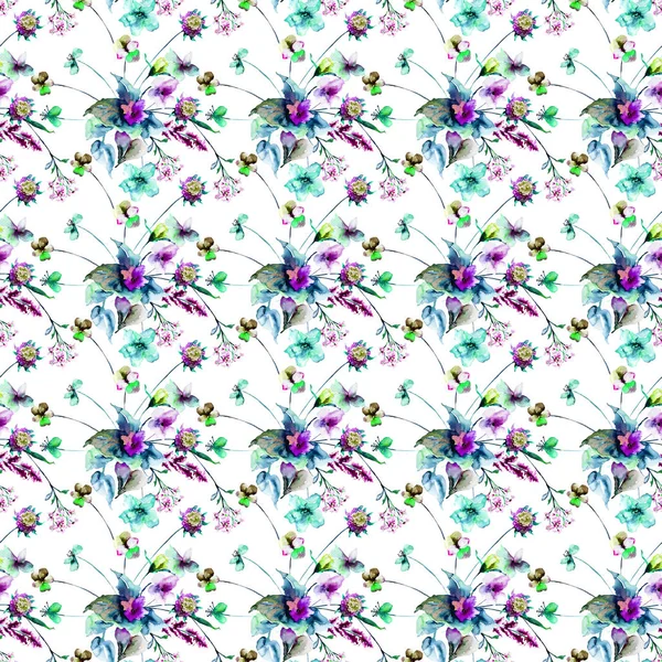 Nahtloses Muster mit bunten Wildblumen — Stockfoto