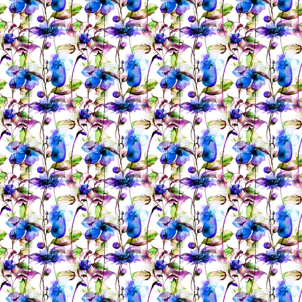 Seamless pattern with Ipomea and Bell flower flowers illustratio — Stock Photo, Image