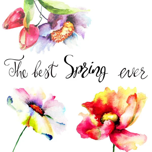 Flowers watercolor illustration with title the best spring ever — Stock Photo, Image