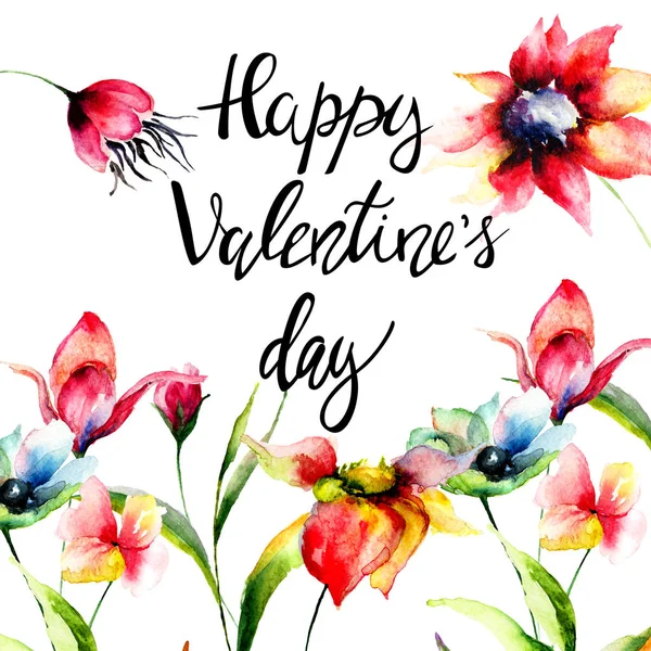 Flores originales con título Feliz día de San Valentín — Foto de Stock