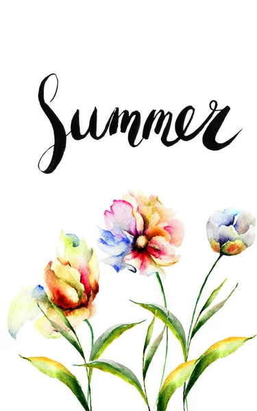 Decorative summer flowers with title Summer — Stock Photo, Image