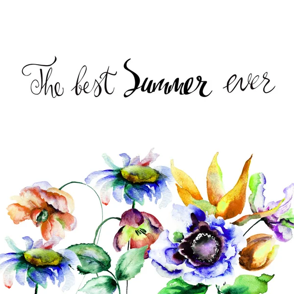 Flores selvagens com título o melhor verão de sempre — Fotografia de Stock