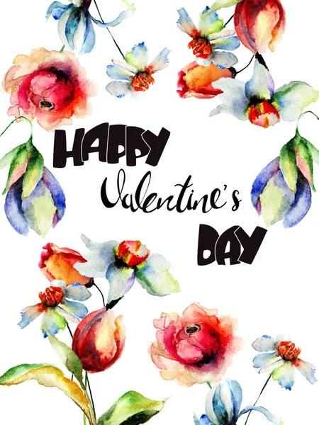 Boldog Valentin-napot a nyári virágok cím — Stock Fotó